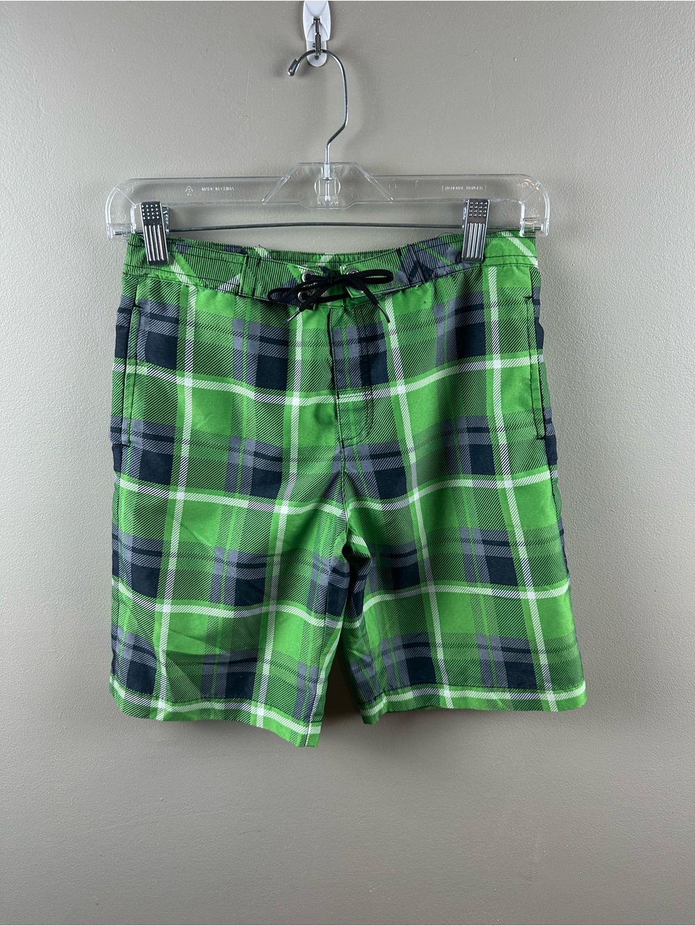Hanna Andersson Green Plaid Kids Swim Trunks